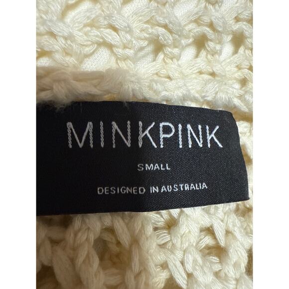 Mink Pink Cream Crochet Knit Sleeveless Sheer Mini Swim Cover Up Dress Size S - Picture 4 of 4